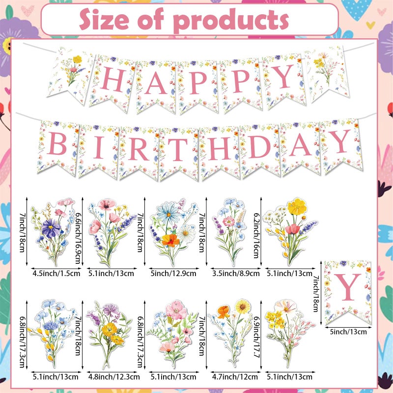 Atiloy Wildflower Birthday Decoration Wildflower Happy Birthday Banner Wildflower Garland Wildflowers Sign, Wildflower Theme Birthday Banner Party Favors Pink Sign for Girls Women - Image 4